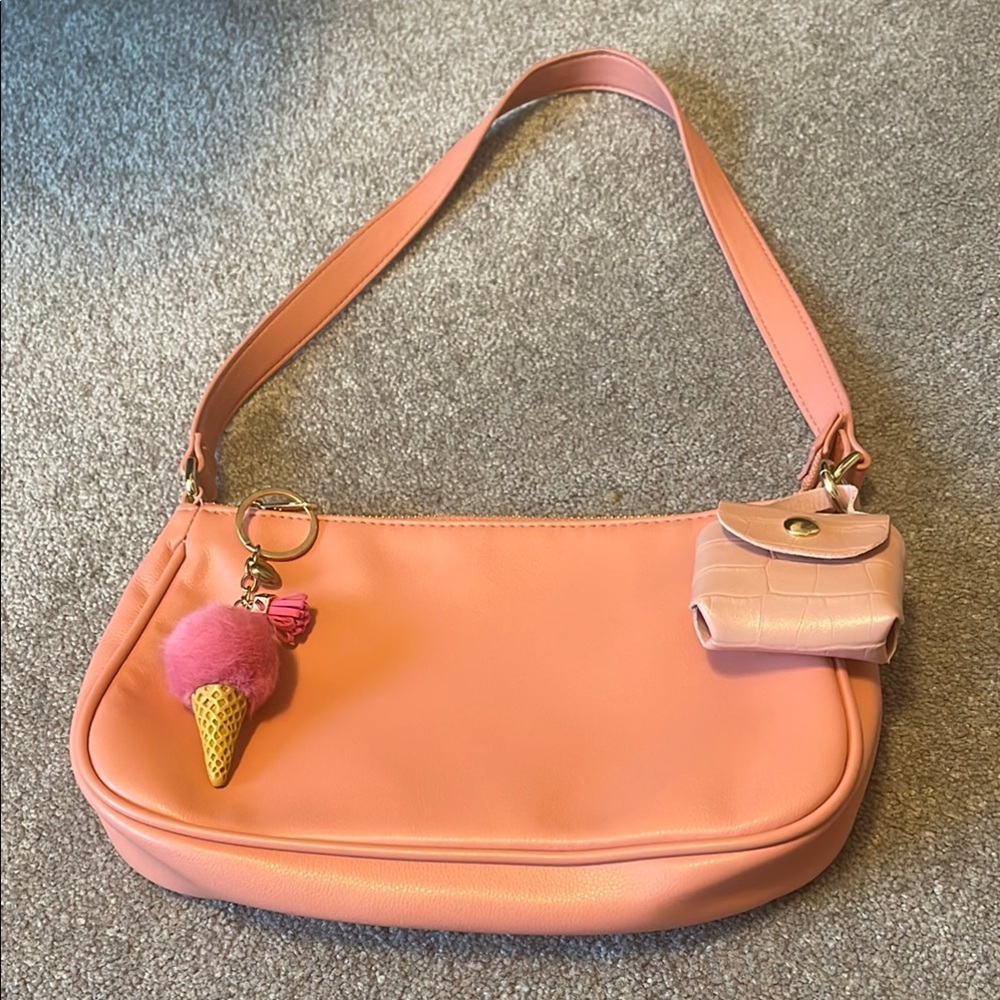 Pink Shoulder Bag with Keychain